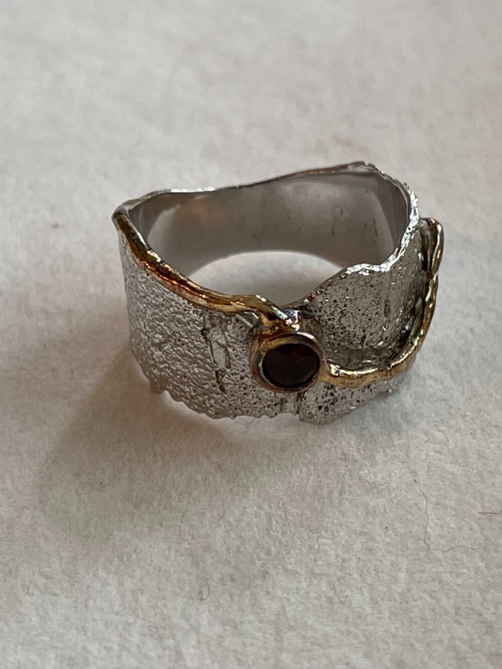German Kabirski Revele Garnet 925 Silver 18K Gold-Plated Ring Sz 9